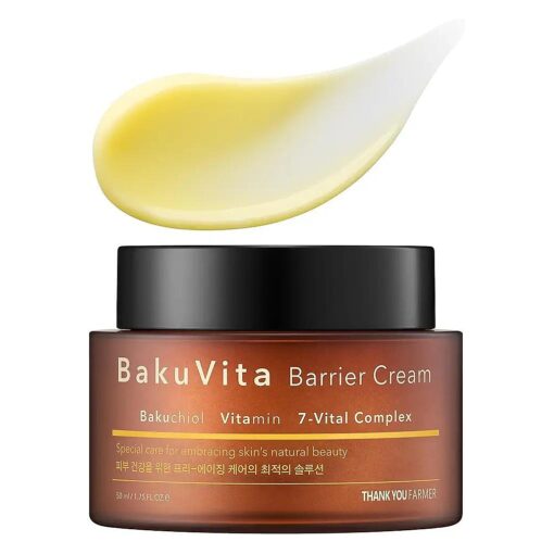 BakuVita Barrier Cream - Bakuchiol Retinol Alternative, Vitamin C+E Cream, Daily Firming Face Cream, Slow Aging Vegan Korean Moisturizer 1.75 fl oz ( 50ml )