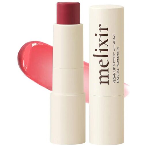 Melixir Vegan Lip Butter # 05 Dewy Rose ( Tinted ) ( +11 more colors ) 0.13oz, Bee Free, Petrolatum Free, Deep Nourishing Plant-Based Vegan Chapstick, Vegan Lip Balm for Dry, Cracked and Chapped Lips