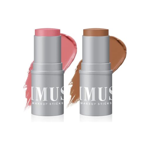 KIMUSE Cream Contour Stick Duo-Cream Blush & Bronzer Shaping Stick-Creamy Pigmented, Long Lasting Vegan Face Make Up Sticks