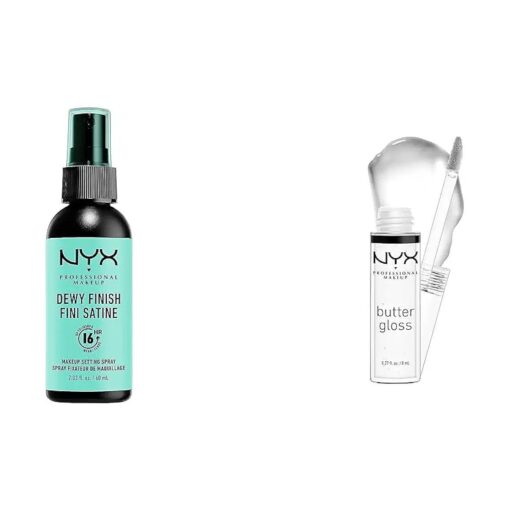 NYX PROFESSIONAL MAKEUP Makeup Setting Spray - Dewy Finish, Long-Lasting Vegan Formula & Butter Gloss, Non-Sticky Lip Gloss - Sugar Glass ( Clear )