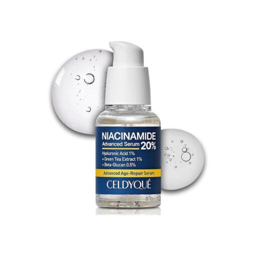 Niacinamide Advanced 20 % Face Vegan Serum w/Vitamin B3 Green Tea Beta-Glucan Damask Rose 63 % No-Scent Even Skin Tone Minimize Pores Plump Fine Lines