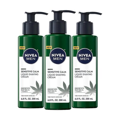 NIVEA MEN Sensitive Calm Liquid Shaving Cream with Vitamin E and Hemp Seed Oil, 3 Pack of 6.8 Fl Oz Pump Bottles