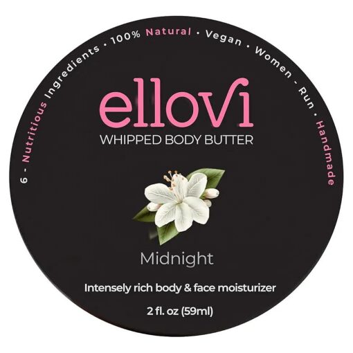 All-Natural Luxuriously Whipped Body Butter - Midnight - Pure Enough to Eat - Made With Just 6 Vegan Ingredients - 100 % Plant-Based Luxury Moisturizer For Naturally Healthy Skin ( 2 fl, oz/59ml )