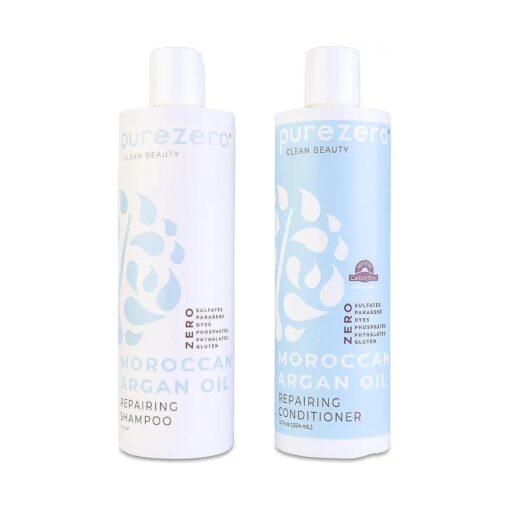 Purezero Moroccan Argan Oil Shampoo & Conditioner set - Repair Damaged Hair - Fight Dandruff & Frizz - Zero Sulfates, Parabens, Dyes, Gluten - 100 % Vegan & Cruelty Free - Great For Color Treated Hair