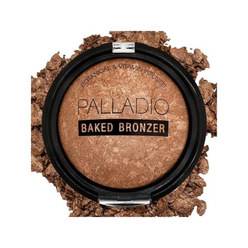 Palladio Baked Bronzer, Highly Pigmented and Easy to Blend, Shimmery Bronzed Glow, Use Dry or Wet, Lasts all day long, Provides Rich Tanning Color Finish, Powder Compact, Illuminating Tan