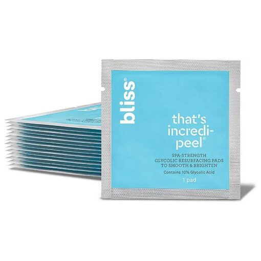 Bliss That 's Incredi-Peel Glycolic Resurfacing Facial Pads - 15 ct - Single-Step Pads for Exfoliating and Brightening - Targets Fine Lines and Discoloration - Travel-Friendly - Vegan & Cruelty-Free