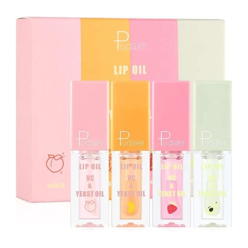 Pudaier Hydrating Lip Oil, Fruit Extract Lip Oil Set Tinted for Dry Lip and Lip Care, Shiny and Moisturizing Transparent Lip Oil Gloss ( Mixed Set )