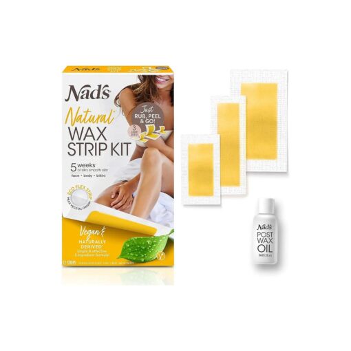 Nad 's Wax Strips Kit Natural All Skin Types Wax Hair Removal For Women, 6 Face Wax Strips + 20 Body Wax Strips + 6 Bikini Wax Strips + Post Wax Oil