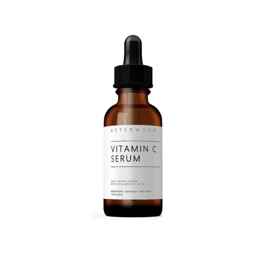 ASTERWOOD Pure Vitamin C Facial Serum for Skin Organic Hyaluronic Acid Added ; Brightening, Smoothing, Hydrating ; Fragrance Free, Paraben Free, 29 ml/1 oz