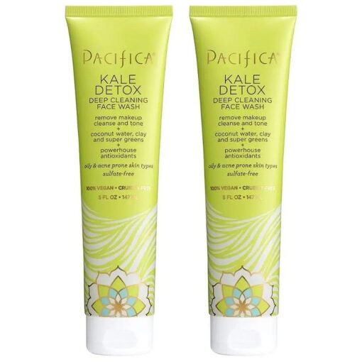 Pacifica Beauty Kale Detox Deep Cleaning Daily Face Wash + Cleanser, Coconut Water + Aloe Vera, For Oily and Blemish Prone Skin, 2 Pack, Sulfate and Paraben Free, Vegan and Cruelty Free