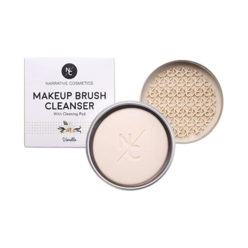 Solid Makeup Brush Cleanser Soap with Silicone Cleaning Pad, Cleans Natural & Synthetic Brushes, Vegan, Cruelty-Free, Natural Ingredients, Vanilla Fragrance, 2.45 Oz .