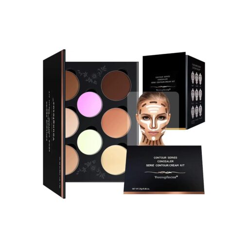 Youngfocus Cosmetics Cream Contour Best 8 Colors and Highlighting Makeup Kit - Contouring Foundation/Concealer Palette - Vegan & Cruelty Free - Step-by-Step Instructions Included