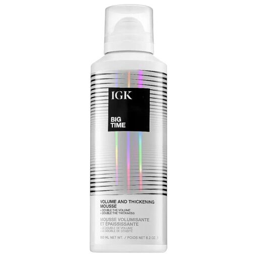 IGK BIG TIME Volume & Thickening Mousse | Moveable + Fullness + Frizz Control | Vegan + Cruelty Free | 6.2 Oz