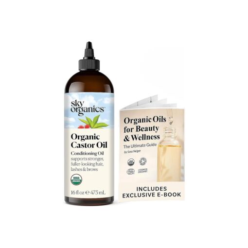 Sky Organics Organic Castor Oil ( 16 oz ) USDA Certified Organic, 100 % Pure, Cold Pressed, Hexane Free, Boost Hair Growth, Use with Castor Oil Pack