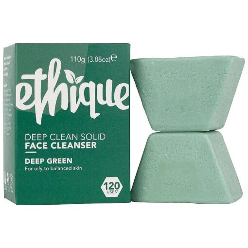 Ethique Deep Cleaning Solid Natural Face Cleanser for Oily to Balanced Skin - Deep Green - Vegan, Eco-Friendly- Zero-Waste, Plastic-Free, Cruelty-Free, 3.53 oz ( Pack of 1:4 Bars )