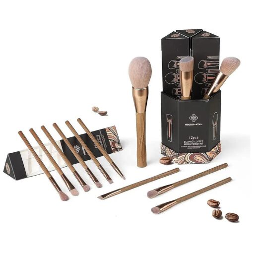 Makeup Brushes Set 12 Pcs Eigshow Professional Makeup Brushes High-end Full Face Eye Brushes Eco-friendly Vegan & Cruelty-free Makeup Brushes with Holder - Unique Handle Design ( Coffee )