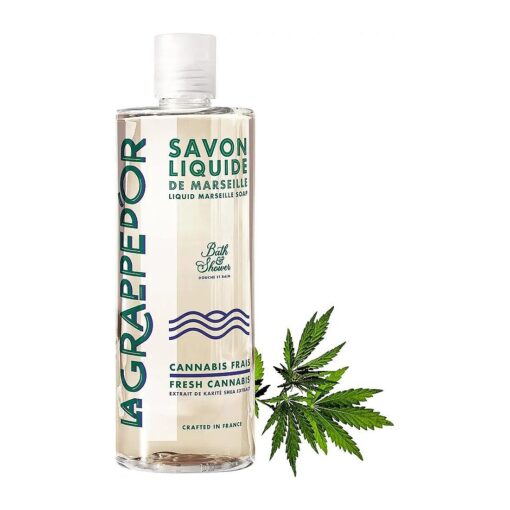 Fresh Cannabis Scent Marseille Soap Body Wash Enriched with Moisturizing Shea & Essential Oils | Made in France from Organic Olive & Coconut Oil | Natural & Vegan, 13.5 oz Liquid