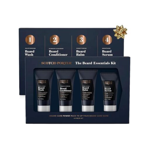 Scotch Porter Beard Essentials Kit | Beard Wash, Beard Conditioner, Beard Balm and Beard Serum | Non-Toxic Ingredients, Free of Parabens, Sulfates & Silicones, Vegan | 3-1oz, 1-0.5oz Tubes