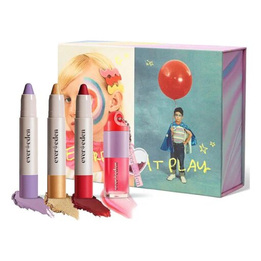 Evereden Kids Face Color Luxe Gift Set - Clean & Vegan Kids Make Up Kit for Girls - Non Toxic Kids Makeup Set - Girls Makeup Set Includes 3 Kids Fantasy Kids Face Paint Crayons & 1 Tinted Lip Oil