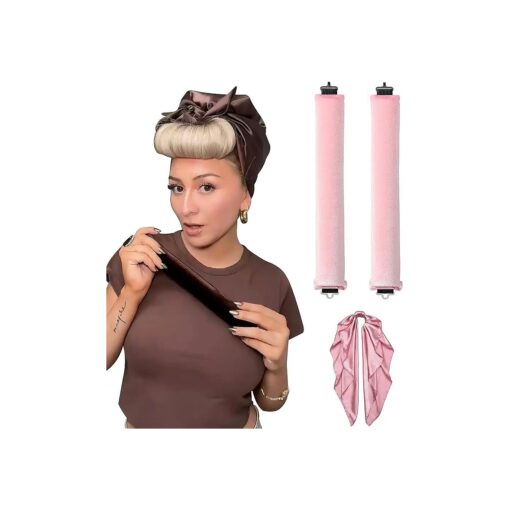 Velvet Heatless Curling Set No Heat Hair Curlers Overnight Curls Blowout Rods Soft Large Foam Hair Rollers to Sleep in for Long Hair Heatless Curling Rod Headband Jumbo Rods Curler - Pink