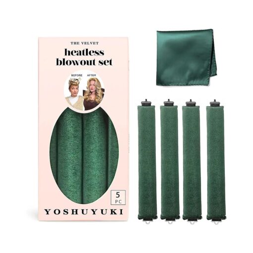 Velvet Heatless Curling Set No Heat Hair Curlers Overnight Curls Blowout Rods Foam Hair Rollers to Sleep in for Long Hair Heatless Curling Rod Headband Jumbo Rods Curler - Everglade Green