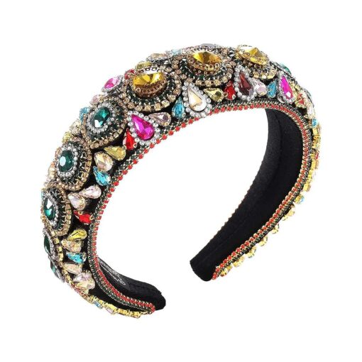 Rhinestone Padded Headband Baroque Crystal Embellished Hairbands Colorful Beaded Headbands Fashion Bejewelled HairHoop Accessory for Women Girls