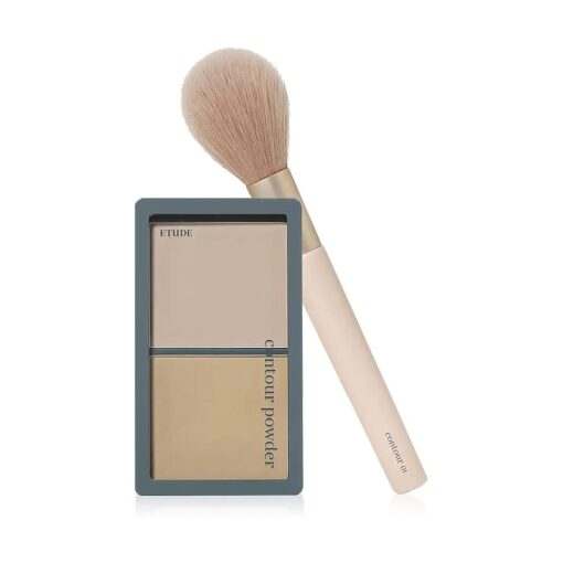 ETUDE SET CONTOUR POWDER # 03 Re-illumination + Brush 1pc | Set of Bronzer And Contour Palette With Brush To Effortlessly Define The Face Like A Selfie | Smooth, Velety Texture | Natural Look