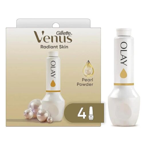 Gillette Venus Radiant Skin Pearl Powder Olay razor moisturizer refills, 4ct, White