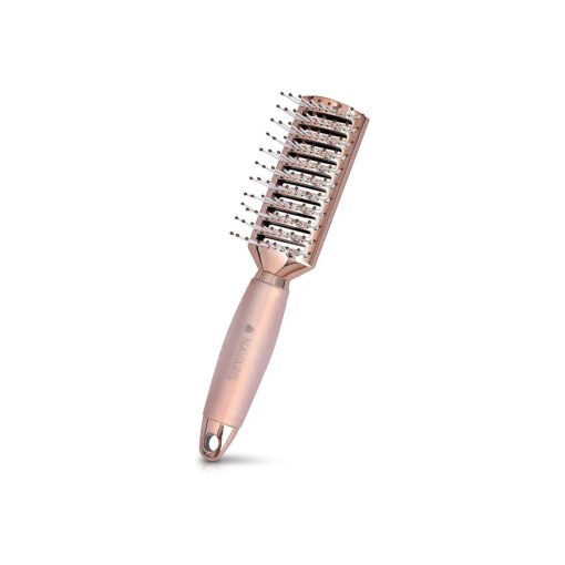 Navaris Vented Hairbrush - Vented Hair Brush with Gel Handle and Wide Set Bristles for Detangling and Styling Wet, Dry, Curly, Thick Hair - Rose Gold