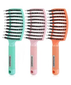 3 Pack Vented Quick Drying Massage Blow Detangler Brush, Boar Bristle Hair Brush Set-Curved, Detangling Hair Brush for Women Long, Thick, Thin, Curly ( Green )