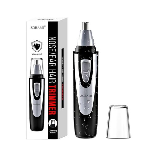 Ear and Nose Hair Trimmer Clipper - Professional Painless Eyebrow & Facial Hair Trimmer for Men Women, Battery-Operated Trimmer with IPX7 Waterproof, Dual Edge Blades for Easy Cleansing Black