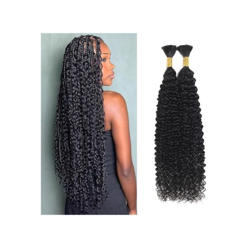 Boho Human Braiding Hair Curly Bulk Human Hair for Braiding Wet and Wavy Braiding Human Hair No Weft 100g with 2 Human Hair Bundles For Braiding Hair Extensions for Box Micro Braids