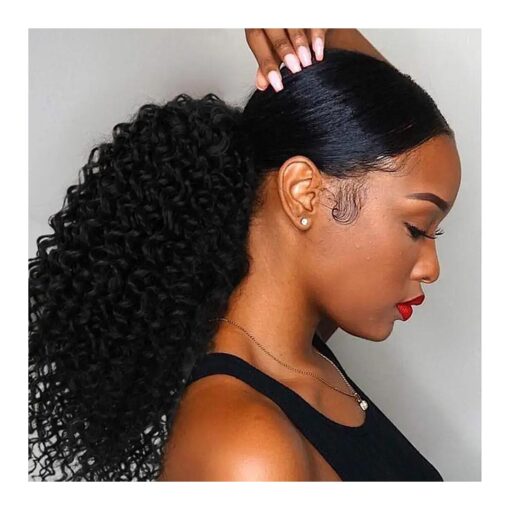 Vigorous Drawstring Curly Ponytail Extension for African Women Short Afro Kinky Ponytail Extension, ( 1B )