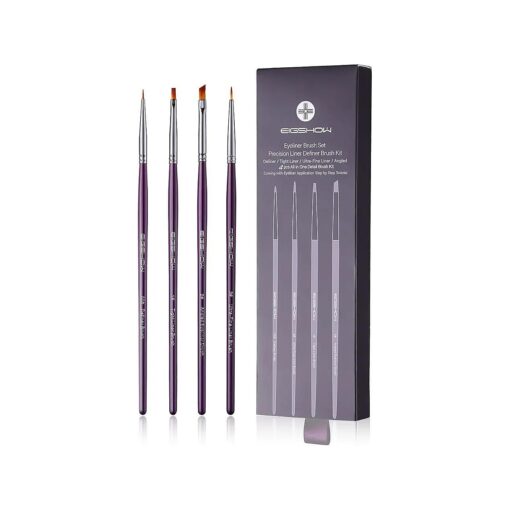 Eyeliner Brush Set ( Purple ) Angled Liner Brush, Tight Liner Brush, Definer Brush, Ultra-Fine Liner Brush Kit for Detailed Precision Eyeliner, Eyebrow