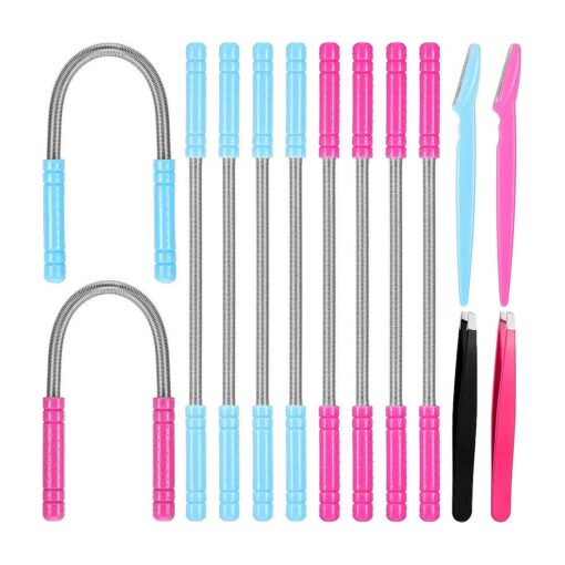 14 Pieces Facial Hair Remover Set Spring Epilator Hair Removal Springs Eyebrow Razors Beveled Tweezers Removes Hairs Women Face Threading Tool