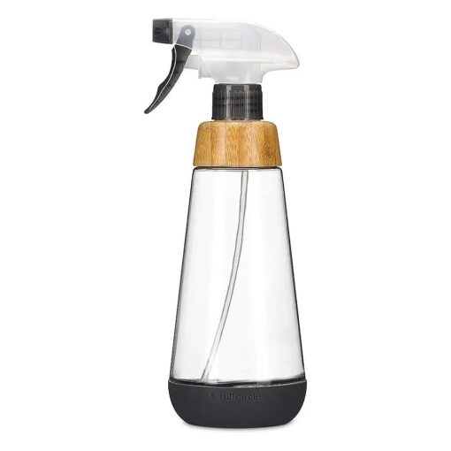 Full Circle Bottle Service - Refillable Glass Spray Bottle for Cleaning - Versatile Stream & Mist Options, Bamboo Details, Silicone Boot - Ideal for Non-Toxic Solutions & Plant Care, 16oz, Gray