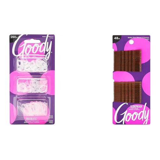 Goody 250 Count Clear Hair Ties and 48 Count Brown Bobby Pins Hair Accessories Bundle