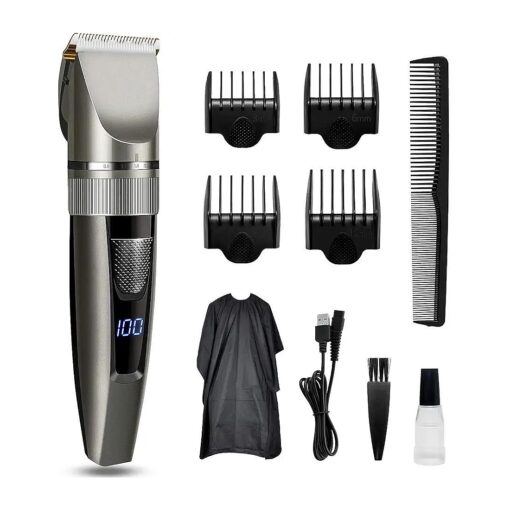 Newest Hair Clippers, Qhou Professional Hair Trimmer for Men, Corded/Cordless USB Rechargeable Clippers Set Electric Barber Home Hair Cutting Kit Beard Trimmer for Men with Combs and Cape- Gray