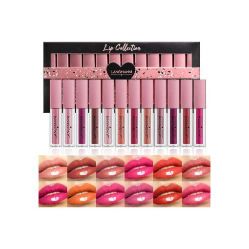 LANGMANNI 12Pcs Lip gloss Collection Makeup Set, Shiny Smooth Soft Liquid Lip Glosses Lip Stain With Rich Varied Colors For Girls And Women Makeup ( Glossy-A )