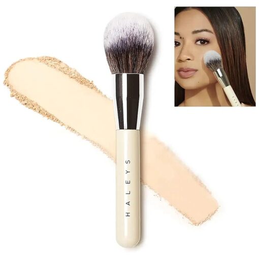 HALEYS Brilliant Powder Brush, Soft, Streak-free, Perfect Blending, Buff, Blurs, Smooths, Control, Precision, Complexion tools, For powder, setting powder, blush, Vegan, Cruelty-free, Sustainable Wood