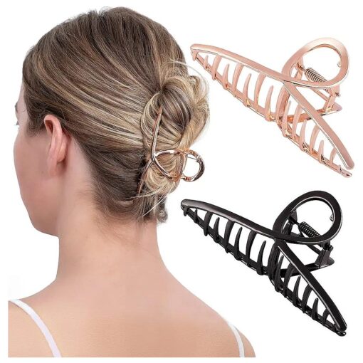 Hair Clips, Large Hair Clips, Banana Hair Clip Strong Hold Hair Claw Clip, Girls Hair Clips Hair Accessories for Women and Hair Clips Women Metal Hair grips, 2Pcs ( Rose Gold, Pewter )