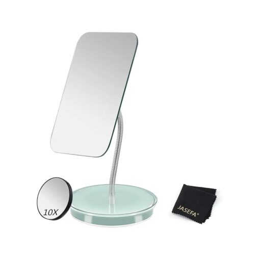 Desk Makeup Mirror with 1x/10x Magnification,360deg Rotation Flexible Gooseneck Mirror with Stand, Tabletop Cosmetic Mirror, Good for Shower Shaving Traveling-Green