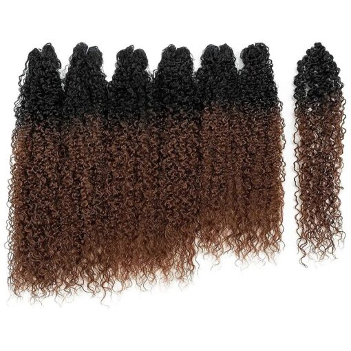 DEBUT Synthetic Hair 7pcs Kinky Curly 22 24 26 Inches 6 Bundles Tight Curly Hair with 1pc Crochet Hair for Black Women Ombre 1B Auburn Brown Color