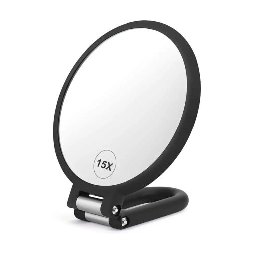 Magnifying Handheld Mirror Double Sided, 1X 15X Magnification Hand Mirror, Travel Folding Held Adjustable Rotation Pedestal Makeup Desk Vanity