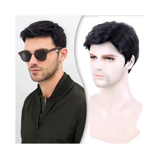 Creamily Mens Wig Short Hair, Mens Hair Replacement Wigs Mens 's Black Wig for Men Hair Full Wig for Male Guy Christmas Daily Wear