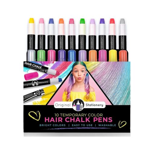 Original Stationery Hair Chalks Set for Girls, 10-Piece Easy to Use Temporary Hair Chalk Colors for Hours of Creative Fun, Fabulous Toy for Girls, Brown