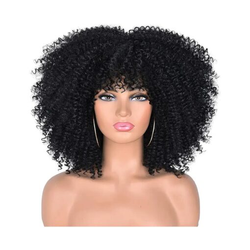 Curly Wigs for Black Women Afro Curly Wigs with Bangs Afro Hair Synthetic Heat Resistant Wigs Short Curly Wig