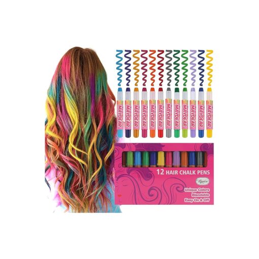 Maydear Hair Chalk for Girls Makeup Kit of 12 Temporary Hair Color Pens, Non-Toxic Hair Dye Markers for Kids Age5 6 7 8 9 10 11 12 Years Old, Great Gift for Teens Christmas Easter Birthday