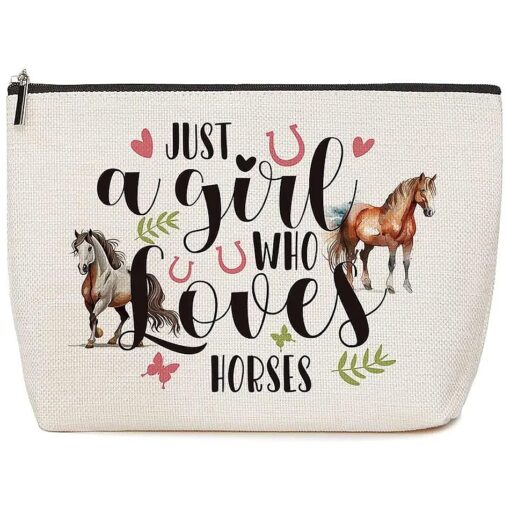 Horse Gifts for Girl Women Funny Birthday Christmas Gifts for Equestrian Cowgirls Horse Makeup Bag Inspirational Gift for Female Animal Lovers Cowgirls Mom Friends - Just A Girl Who Loves Horses