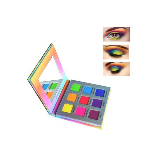 Highly Pigmented Rainbow Eyeshadow Palette, YMH BEAUTE 9 Color Bright Iridescent Eye Makeup Palette Colorful Neon Matte Eye Shadow Palettes Long Lasting Waterproof Cruelty-free